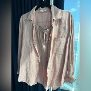 Z Supply Blush Pink Button-Up with Matching shorts